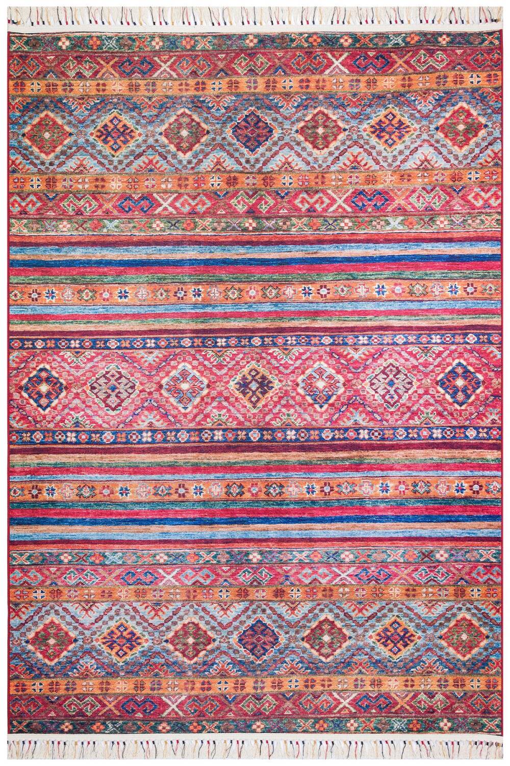 Etnik Kilim Desenli Pamuk Taban Yıkanabilir Dekoratif Halı - 1