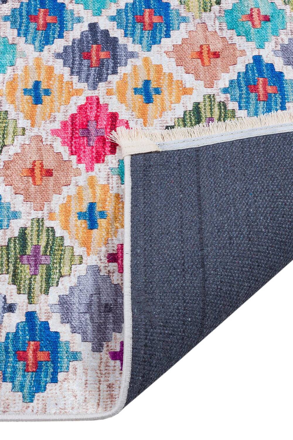 Frenda Home Kilim Desen Pamuk Taban Baskılı Halı - 12