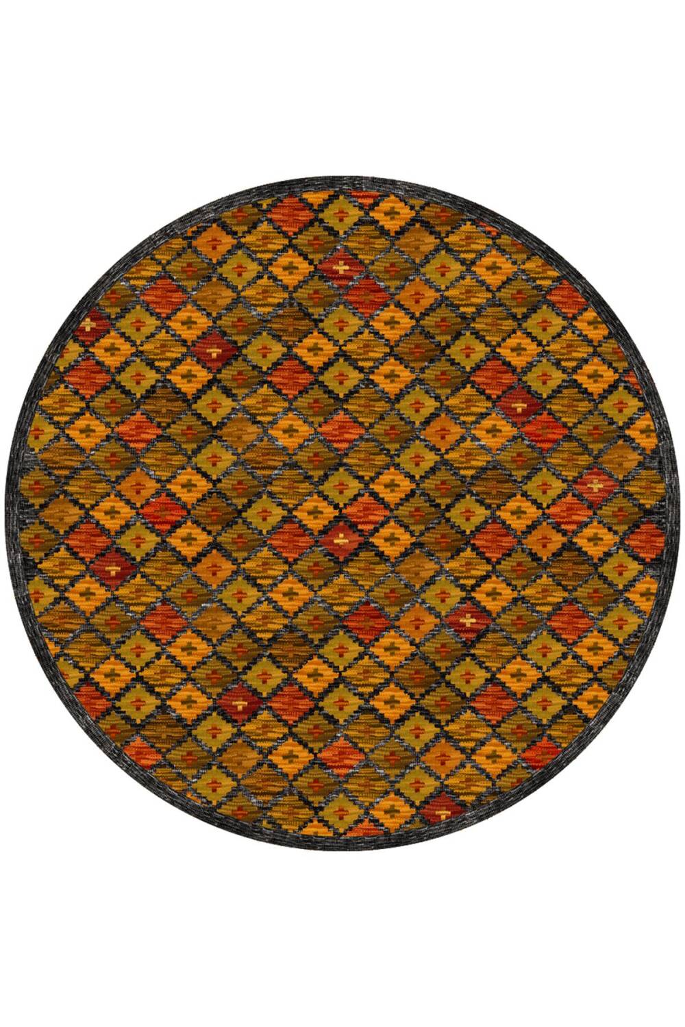 Frenda Home Kilim Desen Pamuk Taban Baskılı Yuvarlak Halı - 3