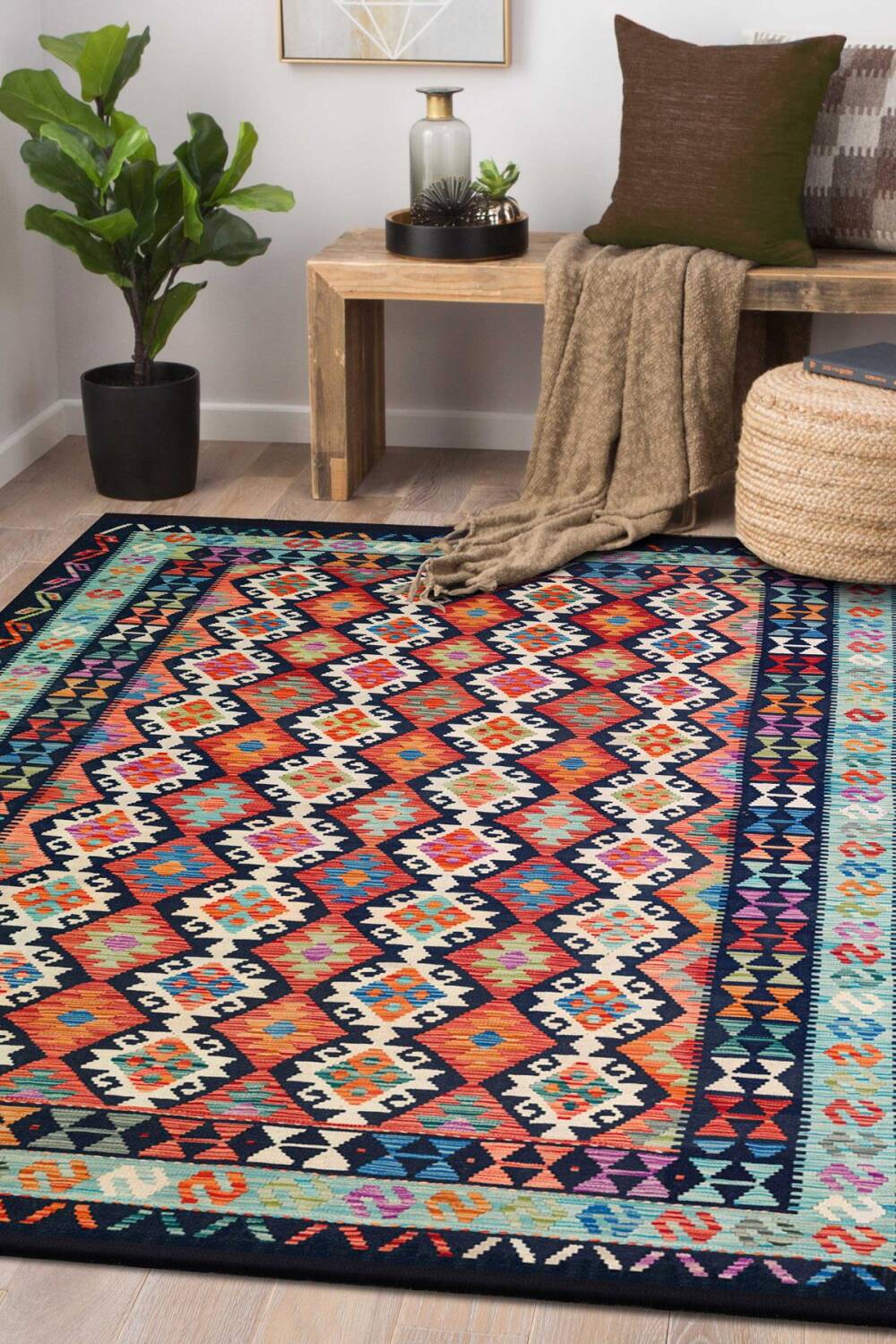 Frenda Home Renkli Kilim Desen Pamuk Taban Halı - 1