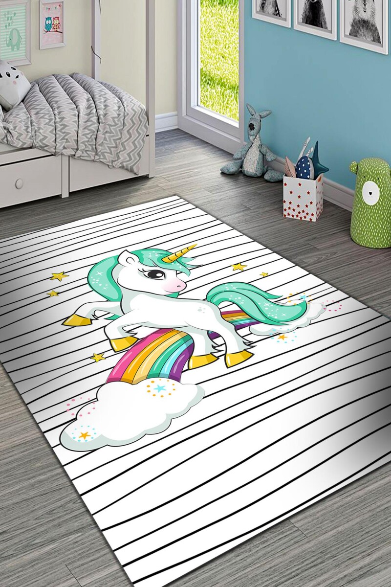 Frenda Home Unicorn Desenli Kaymaz Deri Taban Çocuk Halısı - 1