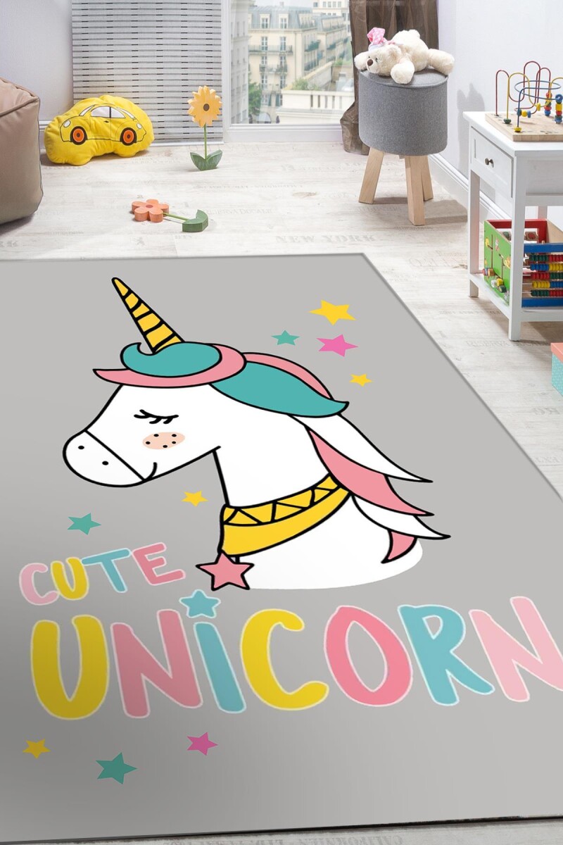 Frenda Home Unicorn Desenli Kaymaz Deri Taban Kız Çocuk Halısı - 4