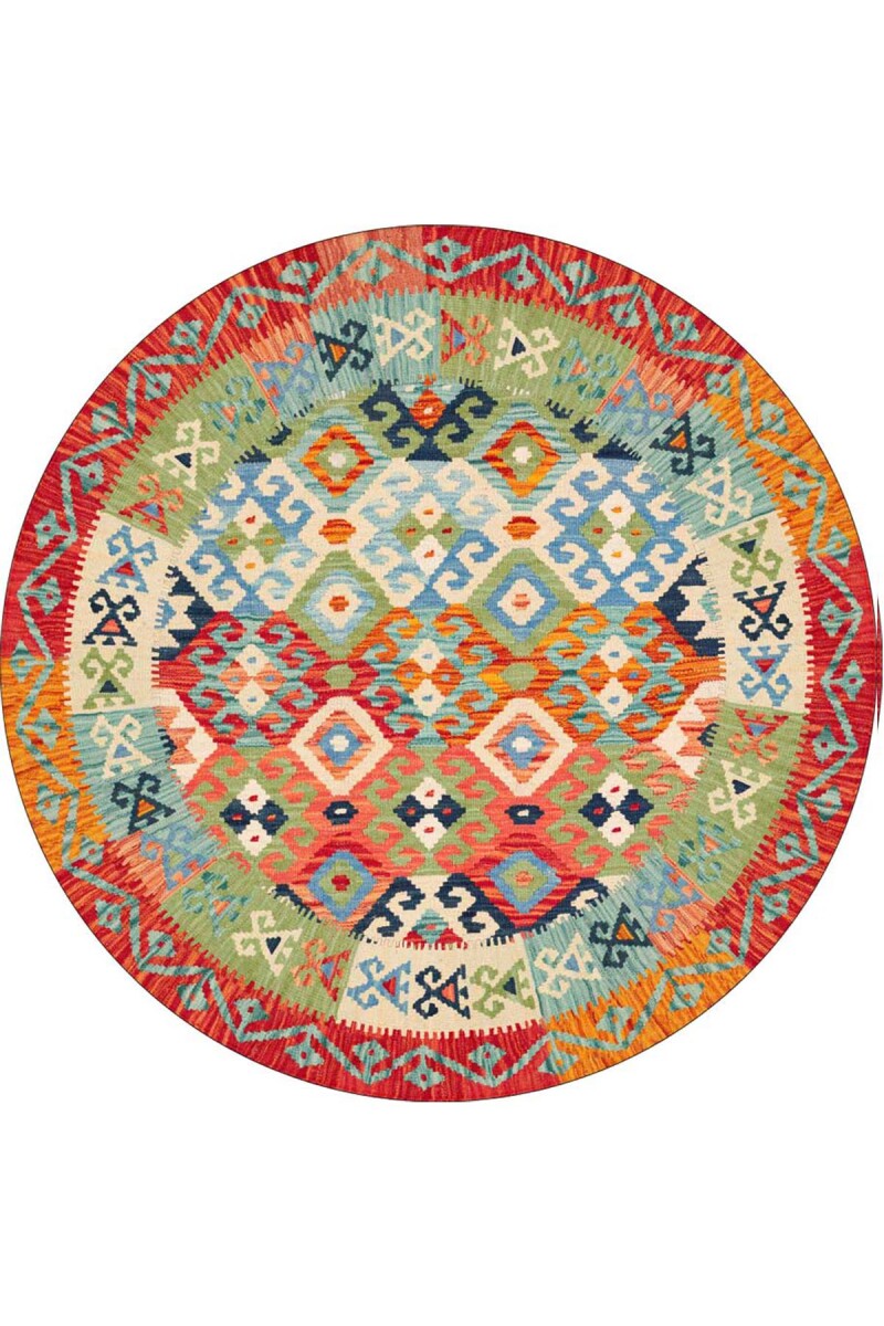 Kilim Desen Pamuk Taban Dijital Baskılı Yıkanabilir Yuvarlak Halı - 1