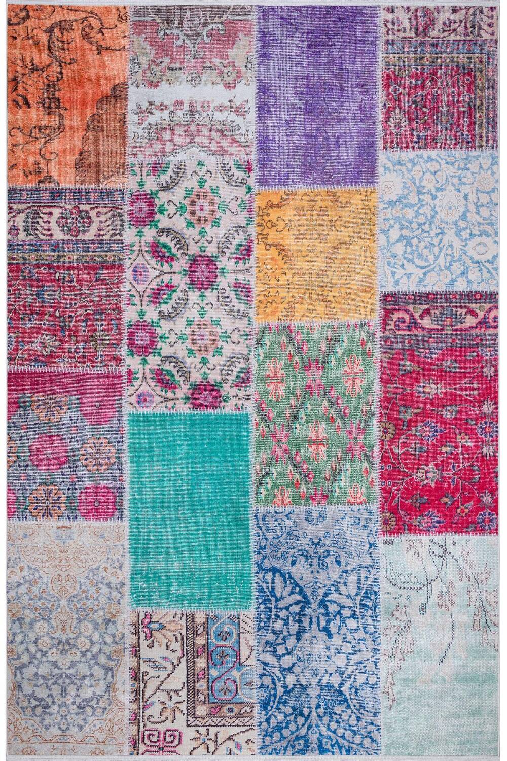 Patchwork Desen Pamuk Taban Dijital Baskılı Halı - 3