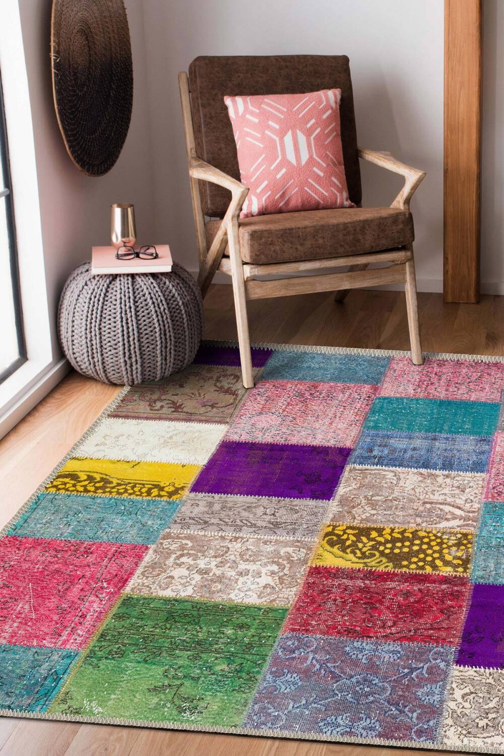 Patchwork Desen Pamuk Taban Dijital Baskılı Yıkanabilir Halı - 1