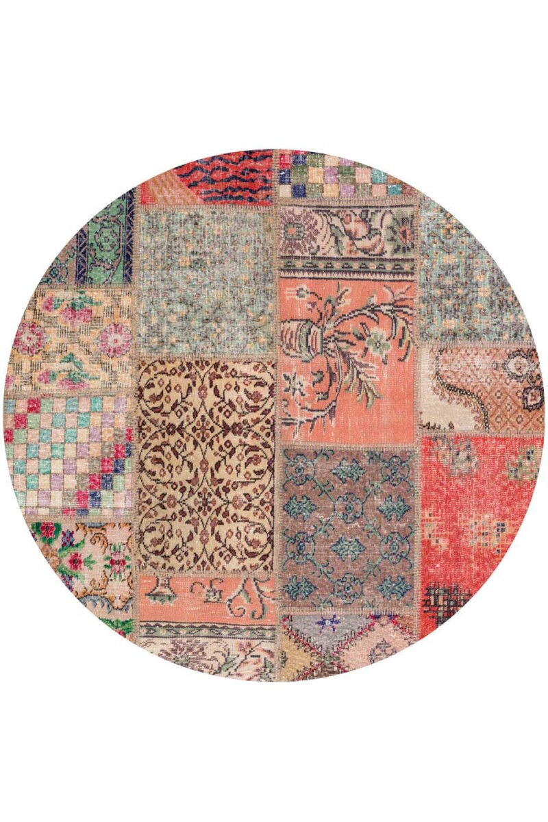 Patchwork Desenli Pamuk Taban Dijital Baskılı Yıkanabilir Yuvarlak Halı - 1