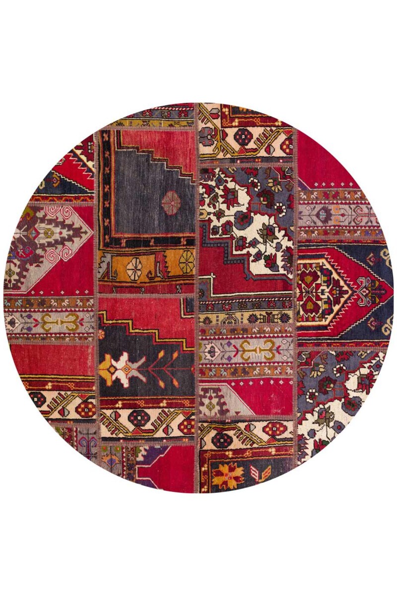 Patchwork Desenli Yıkanabilir Pamuk Taban Dijital Baskılı Yuvarlak Halı - 1