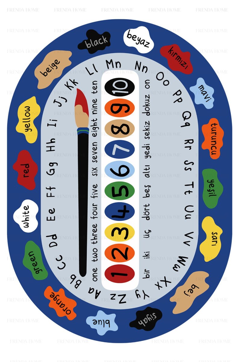 Sayılar Ve Renkler Eğitici Anaokulu Kreş ve Çocuk Odası Halısı MAVİ